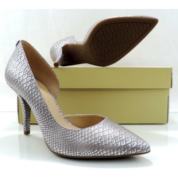 Michael Kors Nathalie Flex High Pump Metallic Embossed Leather Silver - Picture 8 of 8